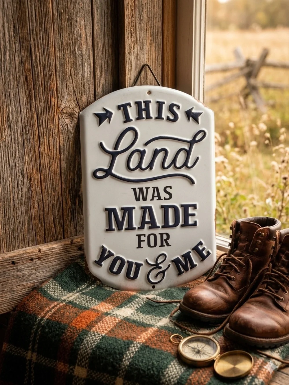 This Land Was Made For You & Me Rustic Decorative Wall Plaque - White and black